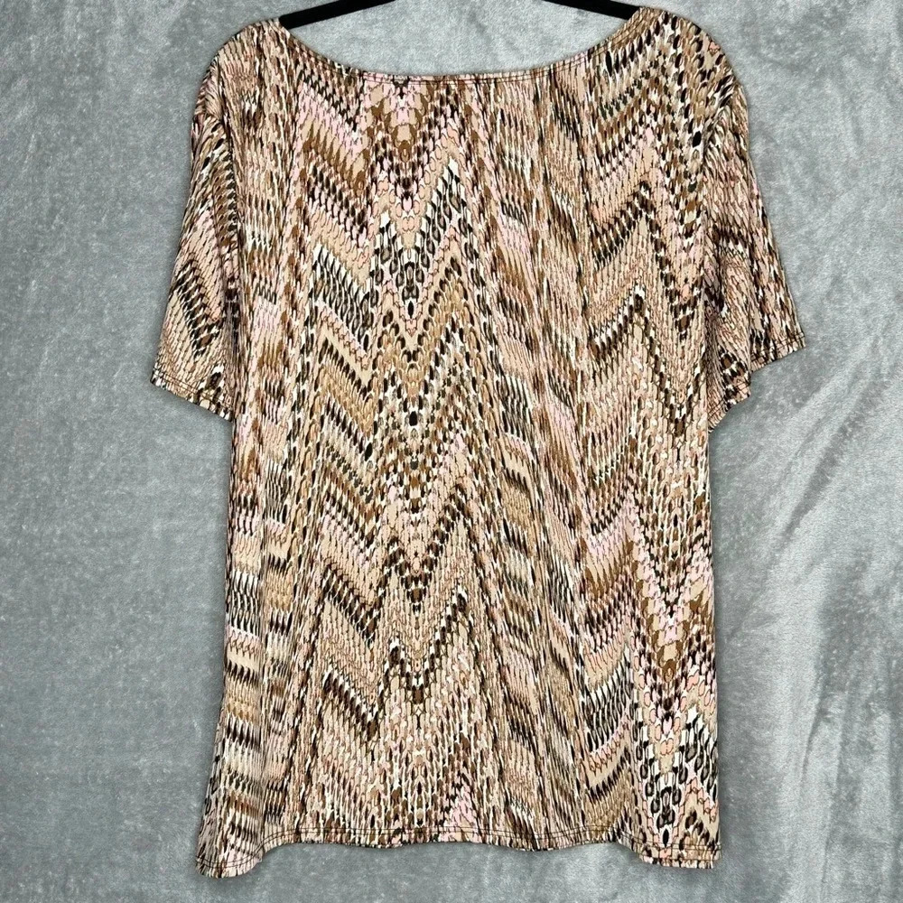 Notations 3X Shirt Top Brown Chevron Striped Scoop‎ Neck Short Sleeve Stretch - Picture 4 of 7